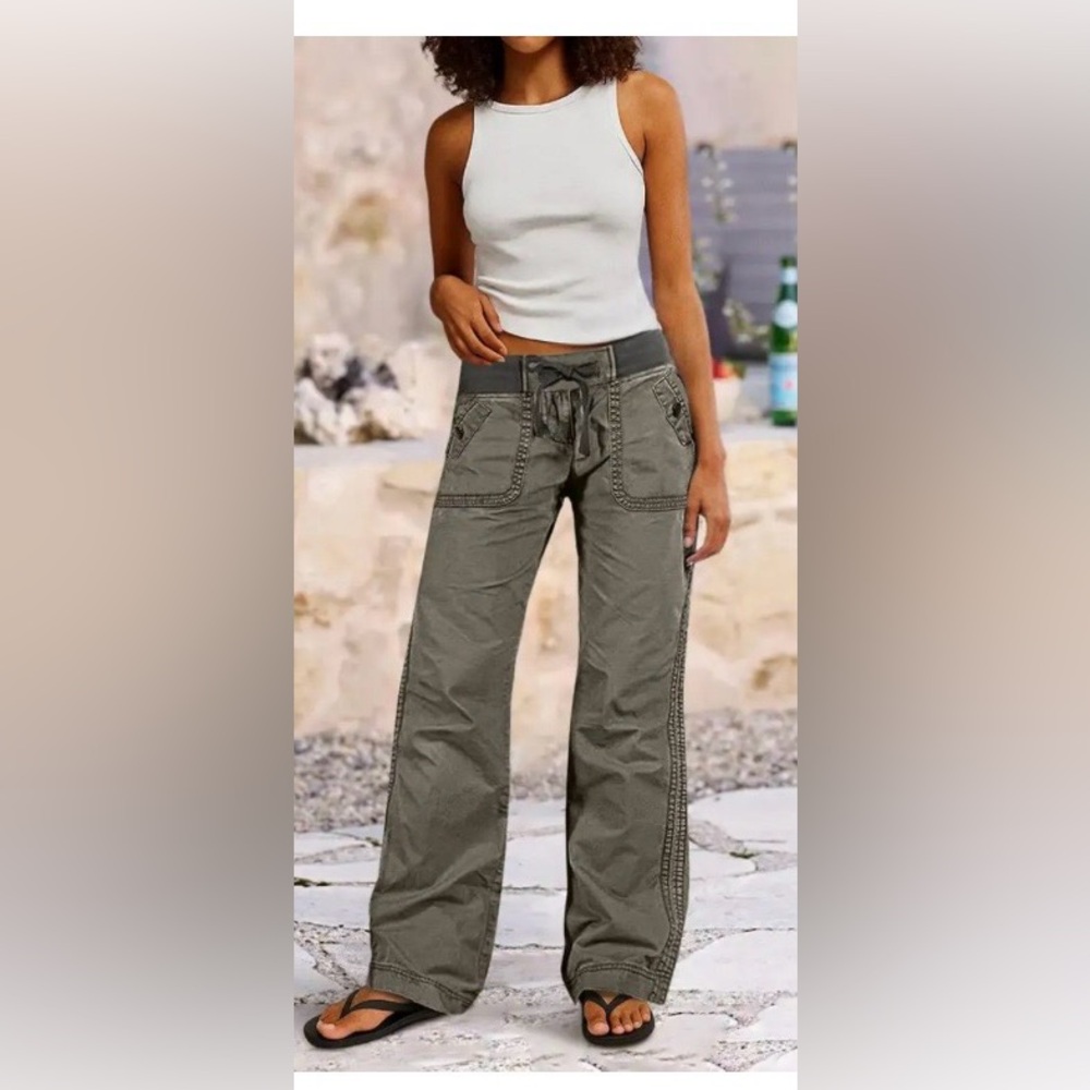 Flamingals Solid Seam Detail Drawstring Mid Rise Straight Leg Pants